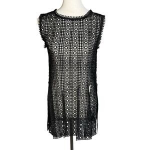 Zara Black Crochet Sleeveless Tunic Top Medium